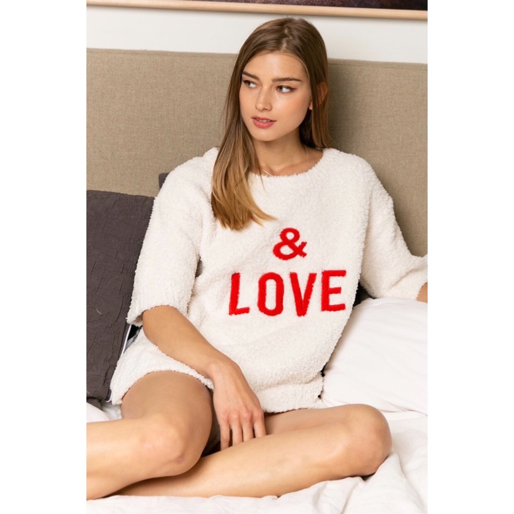 POL Soft Popcorn Knit Embroidered Love Knit Top Relaxed Fit